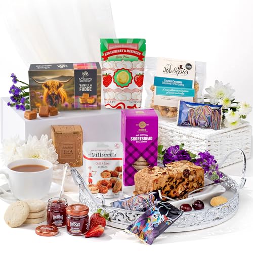 Luxury Afternoon Tea Gift Set Hatties Gifts Food Gift Box with Fruit Cake Fudge Shortbread & English Tea Birthday & Thank You Present