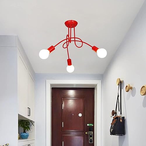Miniatura 2 de Lámpara de techo industrial vintage, luces colgantes retro, iluminación de techo de tubo curvado de hierro, con 3 enchufes E27 para sala de estar,