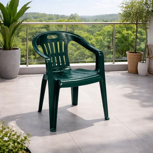 Mojawo Stapelstuhl Gartenstuhl PIONA Bistrostuhl Gartensessel Balkonstuhl Kunststoff stapelbar Balkonmöbel Gartenmöbel Dunkelgrün