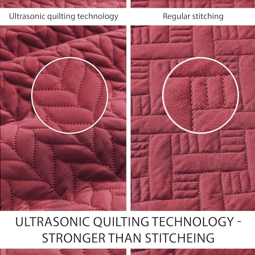 IR Imperial Rooms Queen Quilt Bedding Set (90" x 96") - Bulk Pack of 10 Wholesale for Hotels, Guest Bedroom & Airbnbs - Lightweight Microfiber Reversible Embossed Quilts Bedspreads (Burgundy)