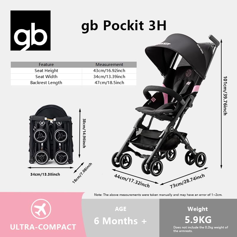 Image of gb Pockit+ All-Terrain, Ultra Compact Lightweight Baby pockit Travel Stroller for Babies & Toddlers, Carry-On Flight Luggage Compliant, Orange&Black