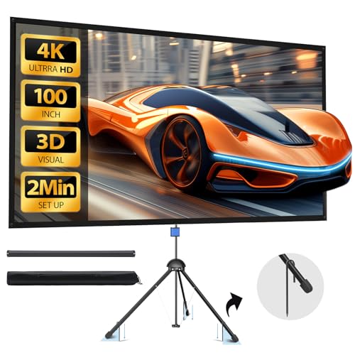 Projector Screen with Stand - 100' Indoor/Outdoor 16:9, 4K HD PVC Screen with 1.5 Gain, 2IN1 for...