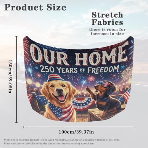 Image of Golden Retriever Dachshund USA 250 Years Print Car Hood Cover Waterproof Car Bonnet Banner Weather-Resistant Auto Hood Protector Vehicles Decorate Accessories Engine Flag Sign