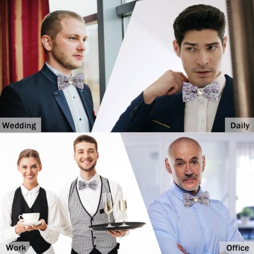 Image of Mens Rhinestone Bow Tie Pre-Tied Bow Ties for Men Adjustable Sparkle Sequin Bowtie Party Wedding
