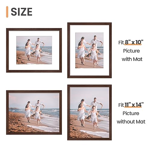 Image of upsimples 11x14 Picture Frame, Display Pictures 8x10 with Mat or 11 x 14 Without, Wall Hanging Photo Frames, Brown, 1 Pack