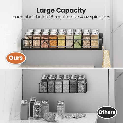 Image of 16.9 Inch Wide Large Capacity Magnetic Spice Rack for Refrigerator, 4 Pack Metal Fridge Shelf, Black