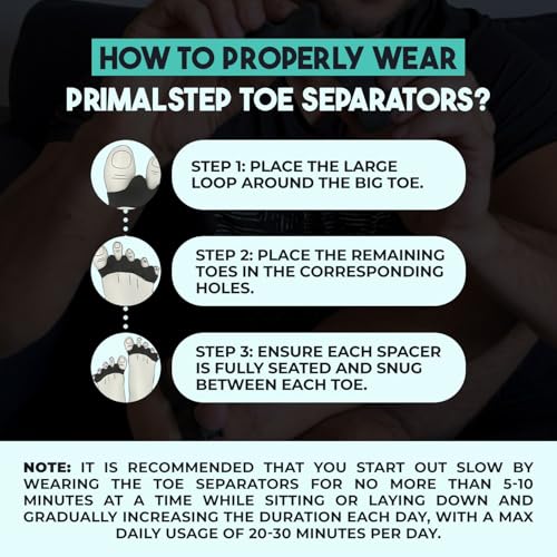 vyce primalstep toe separators - doctor recommended - supports foot discomfort from bunions amp plantar fasciitis - toe spacers for athletic mobility toe splay amp alignment - for men amp women sm
