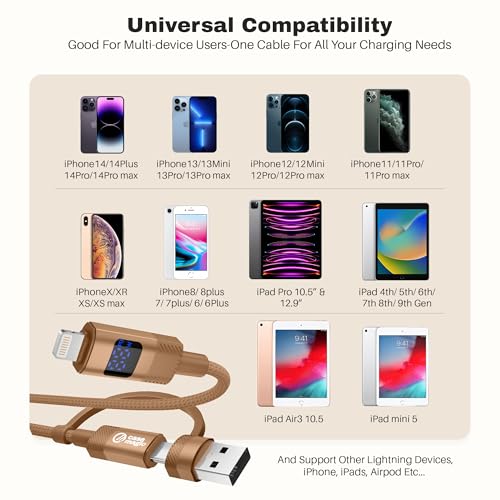 Image of Case-Magic 2-in-1 USB-A & Type-C to Lightning Cable (1M /3.3Ft) 27W Fast Charging, LED Display, 480Mbps Data, Durable Nylon Braided Cord for iPhone 14 /13 /12 /11 /XS /XR /8 /SE, iPad| Universal& Travel-Ready