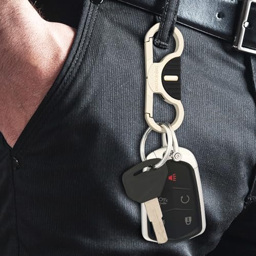 Image of Heavy Duty Keychain with Quick Release Double Carabiner Clip, Key Rings, D Ring, Car Key Holder for Belt Loop