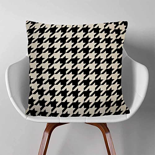 Hysing Houndstooth Throw Pillow Covers 18 X 18 Inch,Hounds Tooth Check Black And White Linen Square Pillow Cases Decorative Cushion Cover For Sofa Bedroom Living Room #TOP2