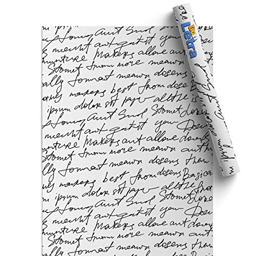 Papel Adhesivo de Vinilo para Muebles y Pared - 45x200cm - Texto Escrito a Mano, Fondo Blanco - Vinilo Resistente, Impermeable y Removible, V-MU-12