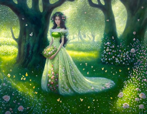 Tableau sur toile 58 x 90 cm Lady in Long Green Dress pour habiller un mur vide sans cadre