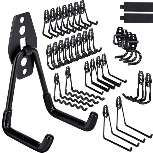 Dorisy 32 Pack Garage Hooks Heavy Duty,Utility Steel Garage Storage Hooks,Wall Mount Garage Hanger&Organizer for Organizing Power Tools,Ladders,Bulk Items,Bikes,Ropes and More Equipment