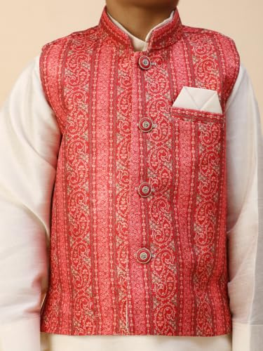 Image of Pro-Ethic Style Developer Kids Kurta Set For Boys With Waist Coat, Ethnic Wear for Diwali, Eid, Raksha Bandhan, Jacquard, Floral Print (Pack of 1)