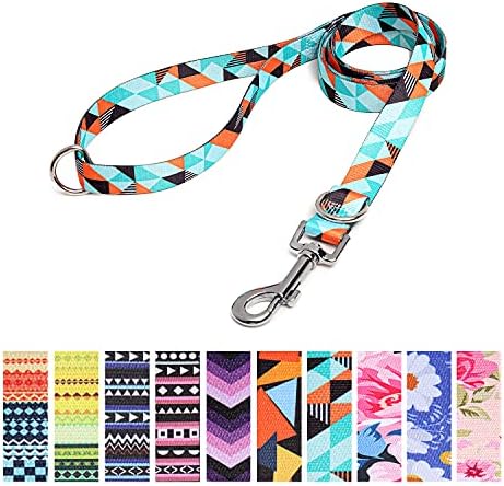 Suredoo Soft Nylon Dog Lead Leash with Colorful Patterns, Comfortable Strong Dog Training Walking Lead Leashes with 2 D-ring for Small Medium Large Dogs, 1.2m × 2.0cm (Pink Flower)