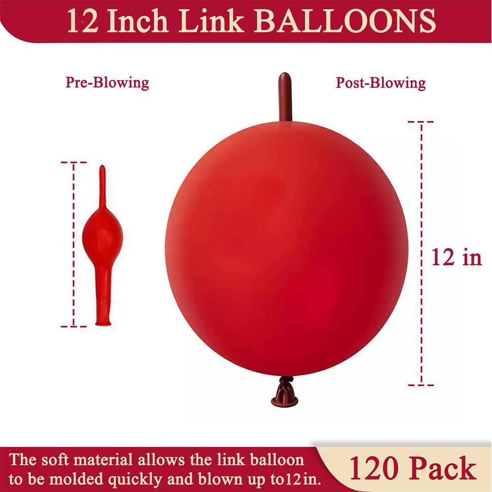 Image of Dark Red Link Balloons 12 Inch 120 Pcs Latex Quick Linking Balloon for Birthday Wedding Party Festival Decorations