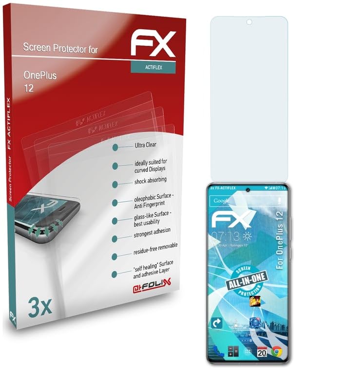 atFoliX Screen Protector compatible with OnePlus 12 Protector Film, ultra clear and flexible FX Screen Protection Film (3X)