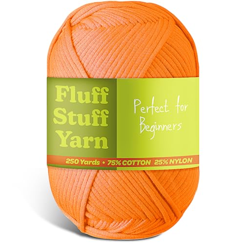 Image of Soft Yarn for Crocheting - Crochet & Knitting Yarn, Beginner Yarn with Easy-to-See Stitches, 250 Yds Amigurumi Yarn, Cotton-Nylon Blend Tshirt Yarn for Crocheting, Worsted Weight Yarn 4, Pumpkin Yarn