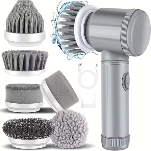 Pocket Pony Scrubber, Cordless Detachable Electric Spin Scrubber With 8 Replaceable Brush Heads, Waterproof Electric Cleaning Brush, Handhold Power Scrubber for Cleaning Bathroom Kitchen Window