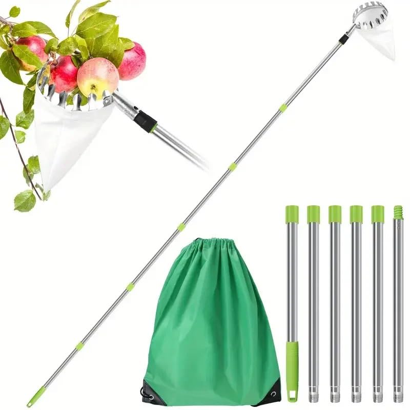 Cueille Fruit Telescopique Cueille-Fruits en Acier Inoxydable avec Perche télescopique de 2,4/3,2/4 m, Outil idéal for la cueillette en Hauteur dans Les vergers et Les Jardins agricoles.(4M)