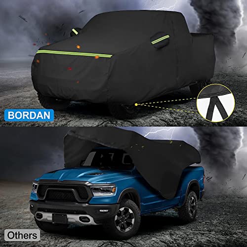 Image of BORDAN Car Cover for 1998-2025 Dodge Ram 1500 Crew Cab 5'7 inchor 6'4 inch Box, Heavy Duty Full Exterior Pickup Truck Cover Waterproof All Weather Sun Rain UV Dust Snow Protection Outdoor with Zipper Door