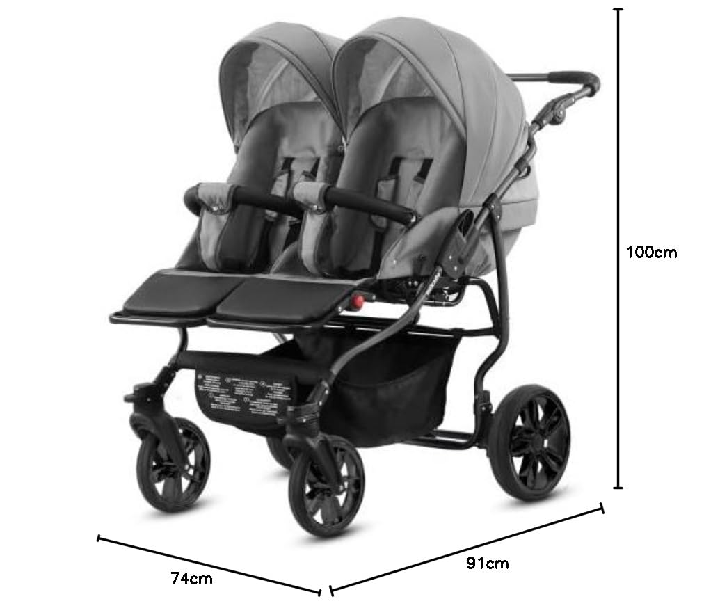 Cochecito doble gemelar 3en1. Carrito las 3 piezas y accesorios: 2 capazos + 2 sillas de paseo + 2 sillas de coche + accesorios. BBtwin Gold Star. Gris