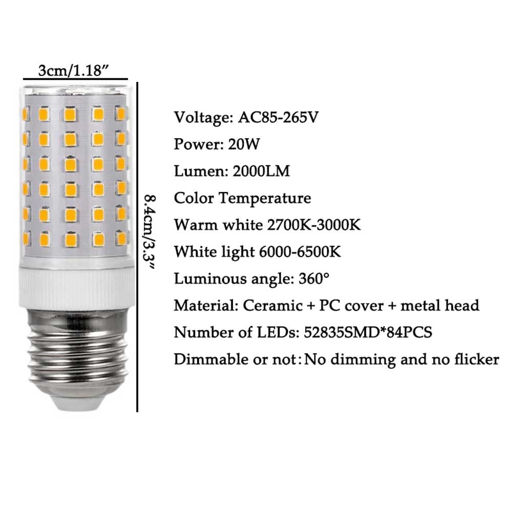Paquete de 2/10 Bombillas LED de maíz de cerámica superbrillantes de 20 W E27, Blanco frío 6500 K, Bombillas LED de maíz equivalentes a Bombillas incandescentes de 200 W, Bombillas