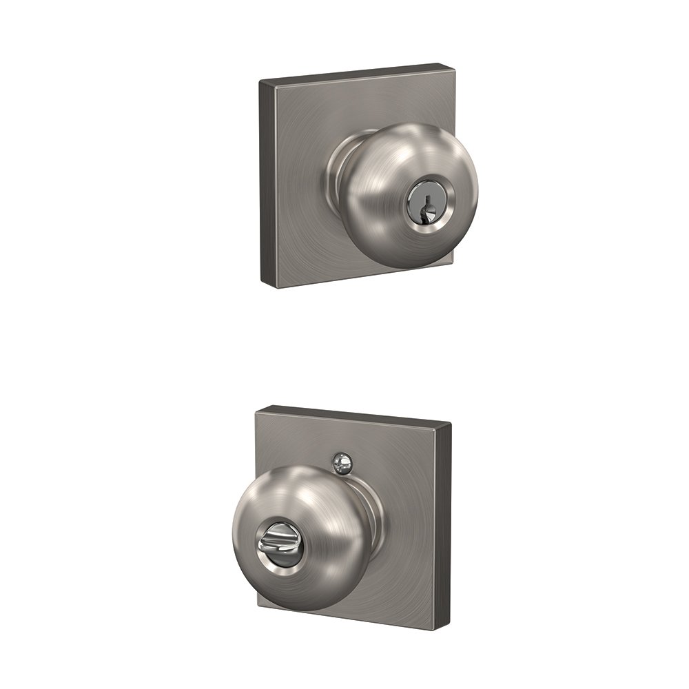 Schlage F51A PLY 619 COL Bouton De Porte Plymouth Avec Serrure D'entrée à Clé Collins Trim Nickel Satiné