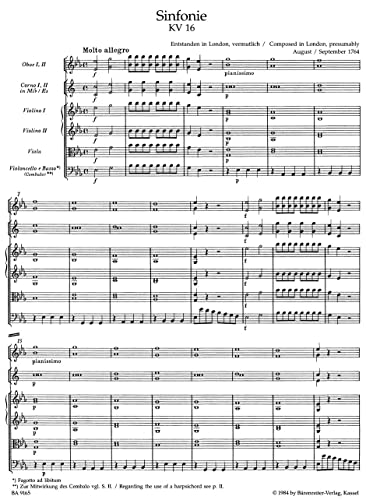 Symphony No. 1 E Flat Dur KV 16 - erste Oboe, zweite Oboe, erste Horn, zweite Horn, Saiten - SCORE