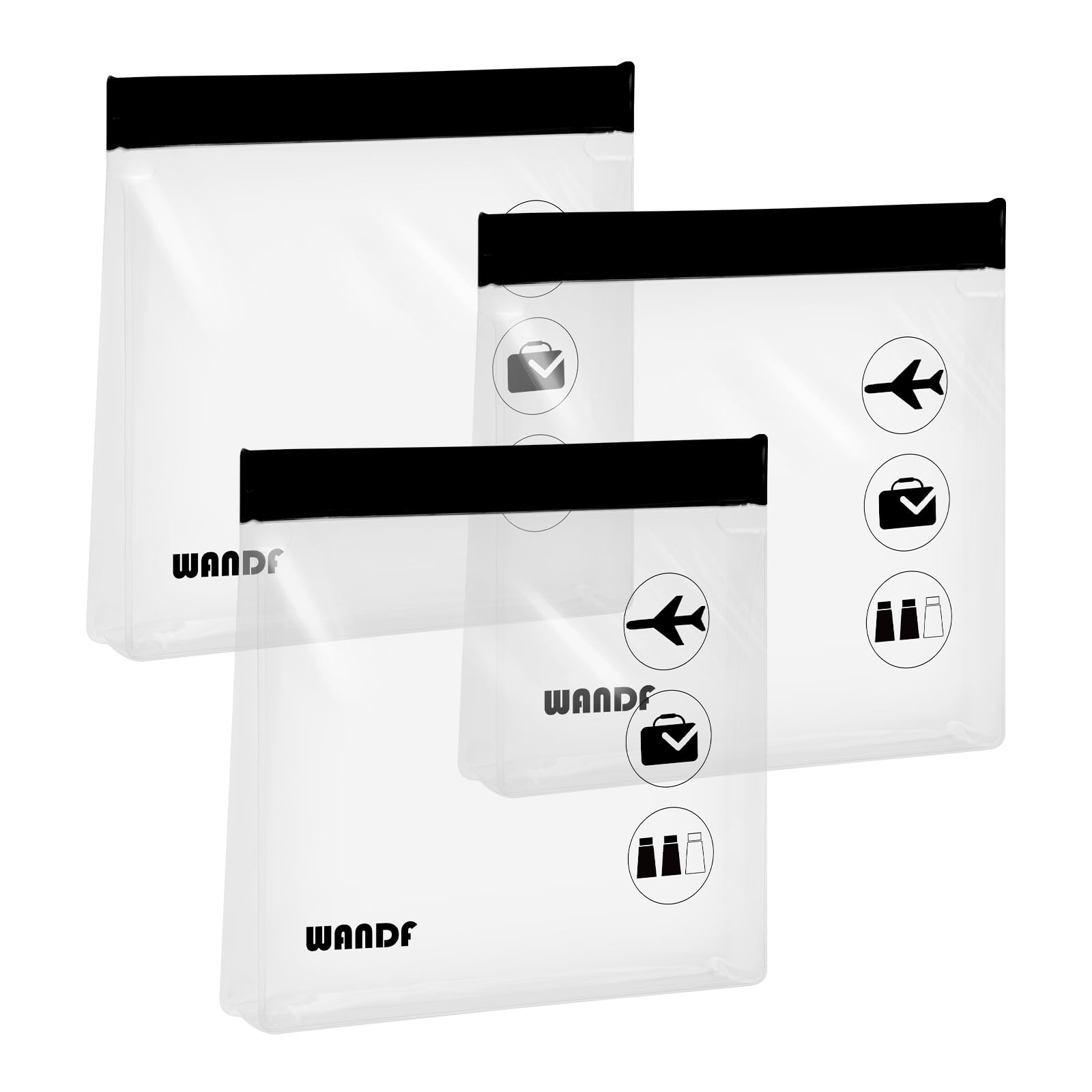 Clear TSA Approved 3-1-1 Travel Toiletry Bag wih Sealing Strip Quart Size Toiletry Containers Cosmetic Pouch Makeup Bags for Men and Women (3pcs Black)