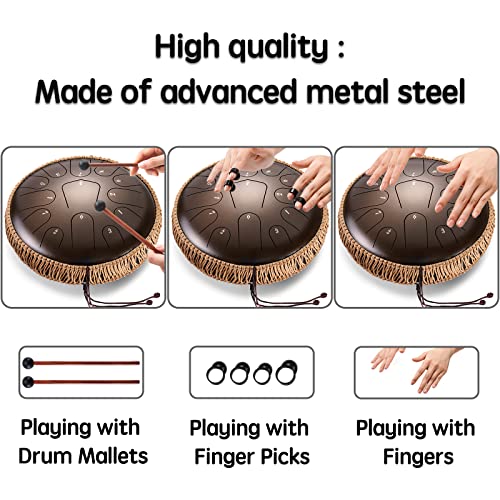 Lronbird Steel Tongue Drum 12 Inch 13 Notes Hand Drums with Travel Bag Mallets Music Book, C Major Musical Instruments for Adults - Concert Percussion - Sound Healing Gifts (Bronze)
