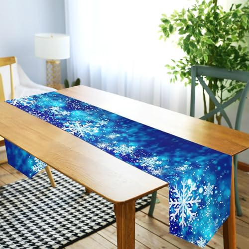 Chemin de table de Noël 45x183 cm ALAZA double face flocons bleus