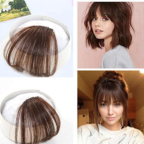 Ugeat 100% Human Hair Clip in Hair Extensions #6 Medium Brown Front Fringe with Hair Temples One Piece Striaght Fringe Hairpiece Accessories