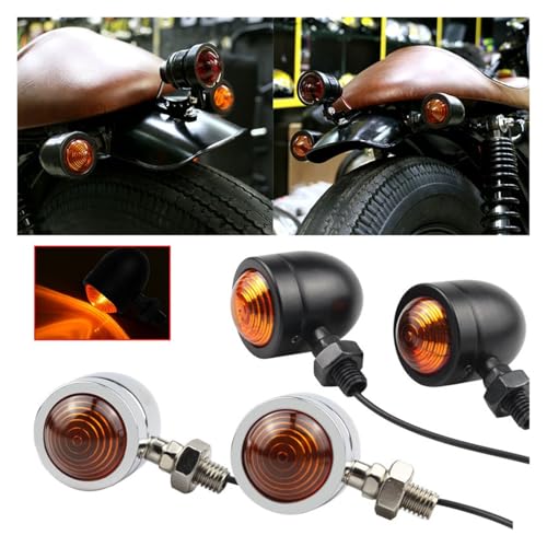 Luz indicadora de metal negro cromado tipo bala con intermitentes ámbar para moto 3