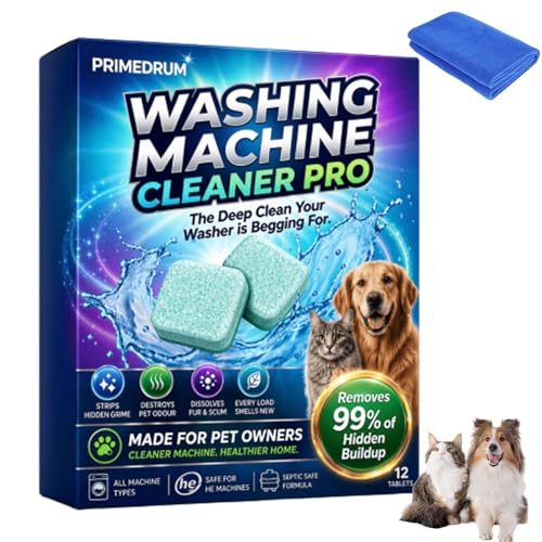 Primedrum Washing Machine Cleaner Pro Prime Drum Washing Machine Cleaner Pet Hair Remover & Deep Cleaner Tabs for All Washers Natural Mild Formula (1pcs One Size)