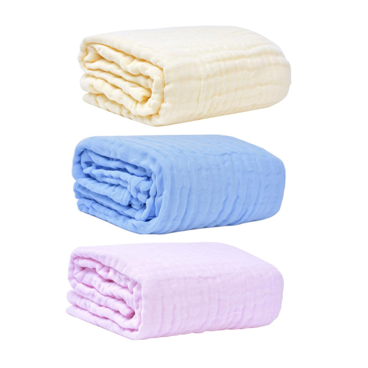 Hohopeti 3 Stück Baumwoll Wickeltücher Unisex Atmungsaktiv Farbecht Weich für Jahreszeiten Puckdecken Babybadetücher