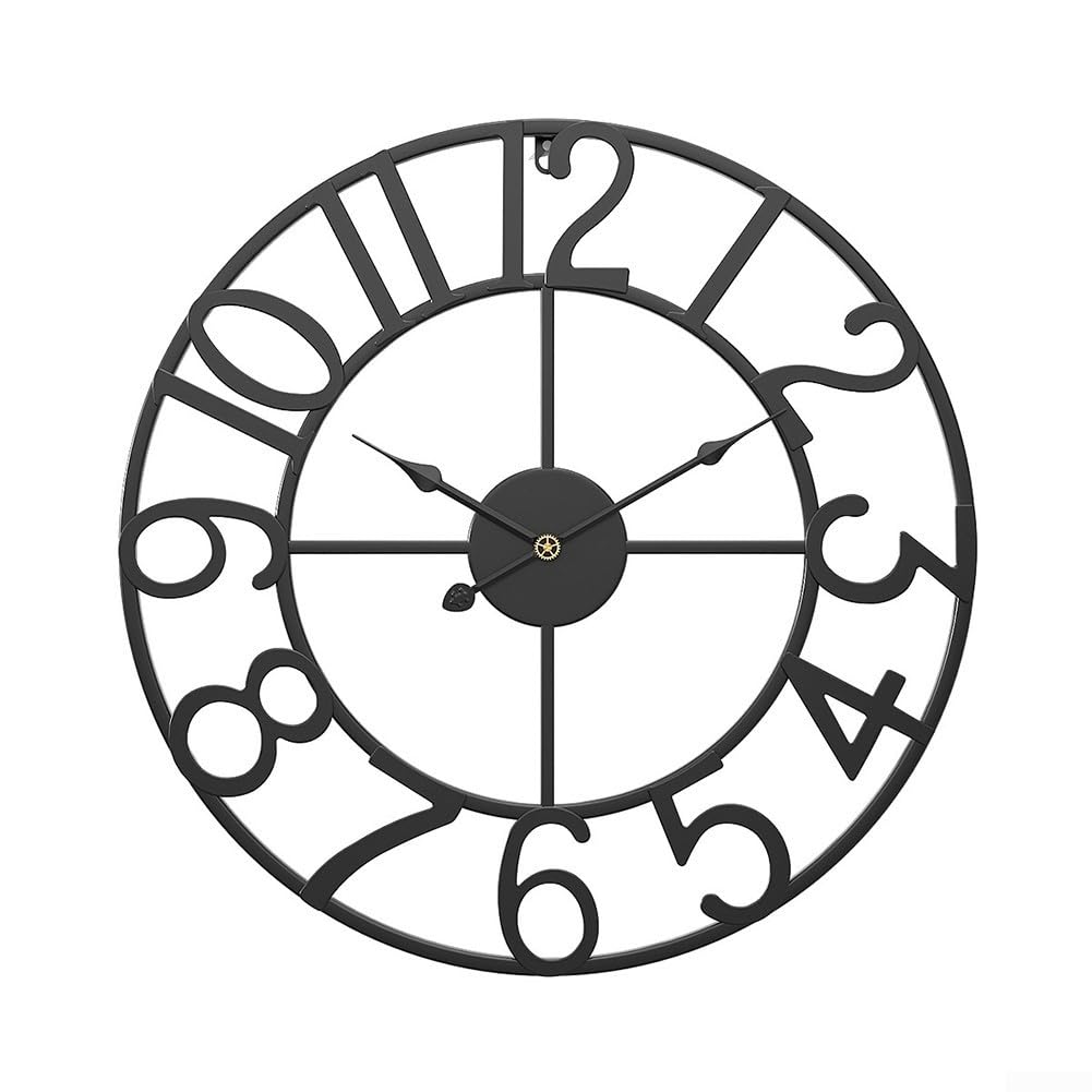 Zilimontt Orologio da parete con quadrante aperto, effetto ardesia, orologio da parete per esterni, per soggiorno, decorazione della casa, impermeabile, grande orologio da giardino decorativo (E)