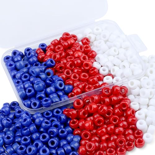 XIANNVXI Red White Blue Pony Beads Independence Day 500Pcs 9mm Red Blue White Pony Bead for Bracelets Hair Bead for Braids Crafts Friendship Necklace