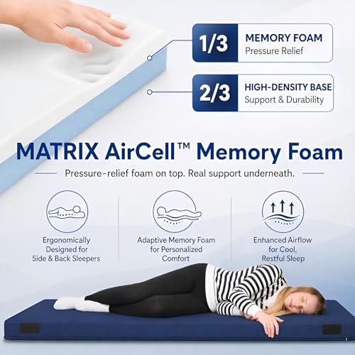 Image of Hazli Matrix AirCell Memory Foam Camping Mattress Pad - CertiPUR-US Roll Up Mattress for Adults - Portable Foam Sleeping Mats for Camping - Camp Cot Sleeping Pad - Floor Sleep Mat Bed Roll for Car RV