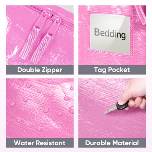Image of TICONN 6 Pack Extra Large Moving Bags Heavy Duty with Zippers & Carrying Handles, Durable Storage Bags Moving Boxes for Closet Organizers and Storage (6 Pack, Pink)