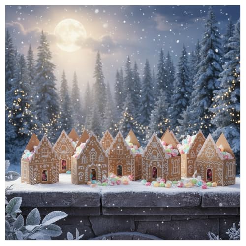 Mlthcig Cesto Regalo A Forma di Casetta Pan Zenzero, Design Festoso Zenzero E Facile da Montare, Regali Fai Te per Le Vacanze Dell'avvento, Semplicemente Come Una Deliziosa Scatola(10PCS)