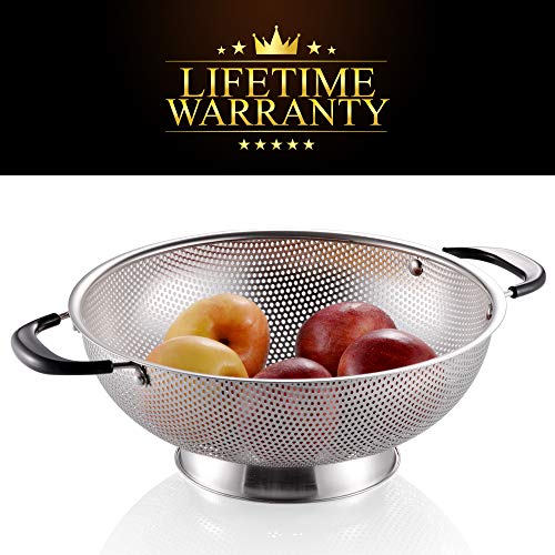 18/8 Stainless Steel Colander, Easy Grip Micro-Perforated 5-Quart Colander, Strainer With Riveted And Heat Resistant Handles, Bpa Free. Great For Pasta, Noodles, Vegetables And Fruits #TOP7