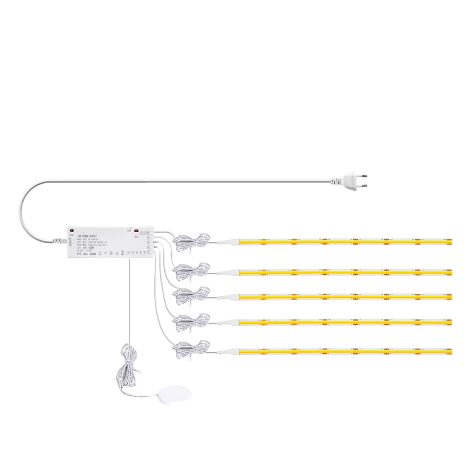 Tira LED COB de 24 V con enchufe múltiple y atenuador táctil, cinta adhesiva for iluminación de gabinetes de cocina, 1-6 piezas(Neutral White,5X COB STRIP LIGHT_5M_EU POWER PLUG)