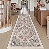 DEXI Alfombra Pasillo 61 x 152 cm, Alfombras Cocina Lavable Antideslizante, Tapete Vintage de Pelo Corto y Suave para Entrada, Lavandería o Comedor, Beige