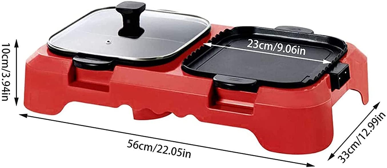 Parrilla Eléctrica Plancha de Asar Parrilla eléctrica multifunción sin Humo para Olla Caliente, Barbacoa 2 en 1, Olla para Hornear de Limpieza extraíble, Control de Temperatura Dual Separado LSDRA