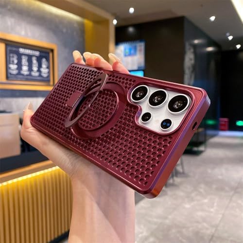 Coque Samsung S25 Ultra magnétique rouge vin pliante en métal pour Galaxy S24 et S23 Plus