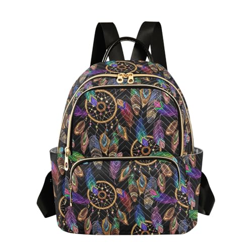 Image of Indian Dreamcatcher Mandala Feather Mini Backpack Fashion Backpack Purse for Women,Handbag Shoulder Bag Casual Daypack, Ladies Gift for College Work (M)
