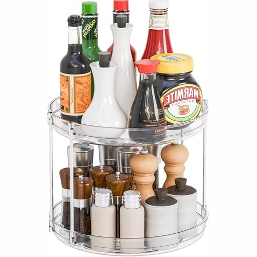 2 Tier Lazy Susan Turntable for Cabinet,Countertop,Pantry,9.5'W Spinning Seasoning Organizer,Double...