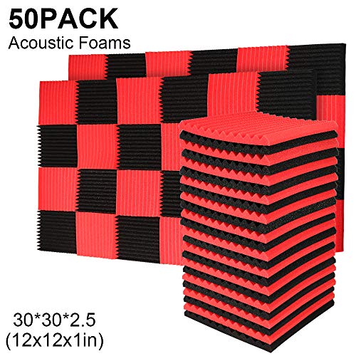 50 Pack black&Red Acoustic Panels Studio Foam Wedges 1" X 12" X 12"