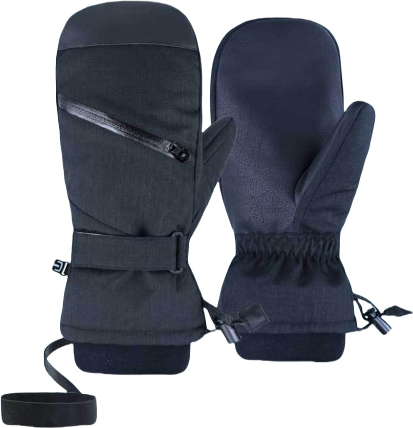 Engood Comfort Cotton Skiing Mittens Unisex Warm Tough Outdoors Sporting Winter Glove (Black, M)